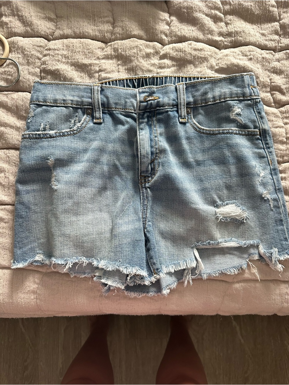 aerie Light Blue Denim Shorts with Frayed Trim